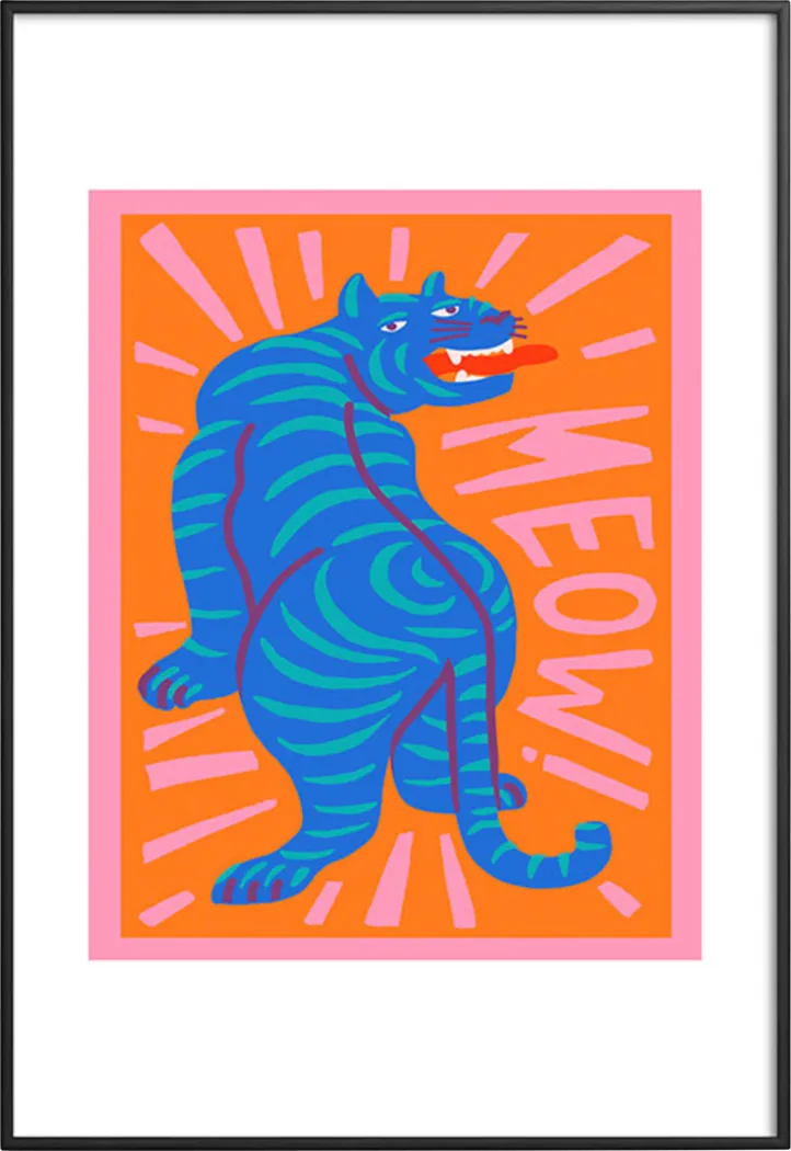 Kids Meow I Orange Metal Framed Print - Thumbnail - Image 1