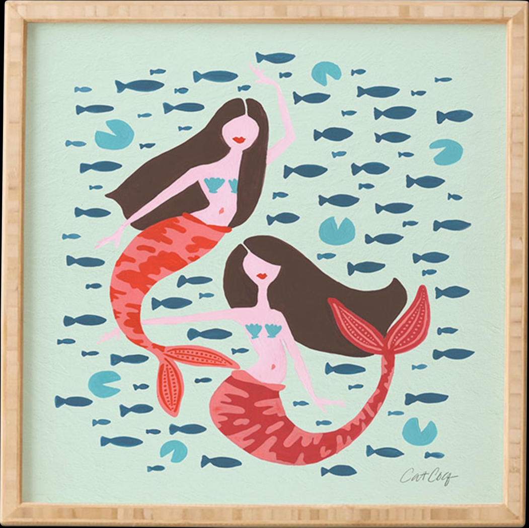 Kids Mermaids On Mint Green Wall Art - Thumbnail - Image 1