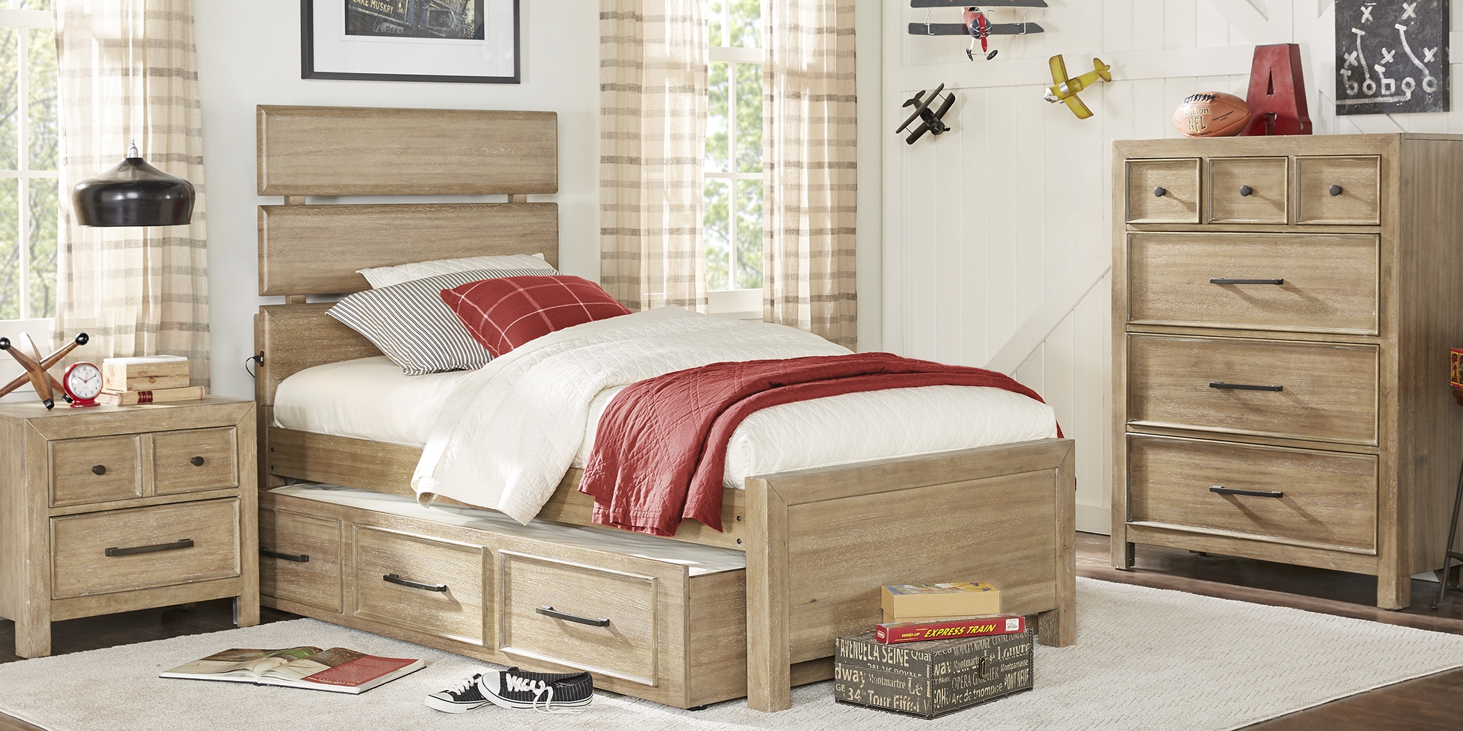 Kids Midcity Loft Sandstone 6 Pc Twin Slat Bedroom with Twin Storage Trundle - Thumbnail - Image 1