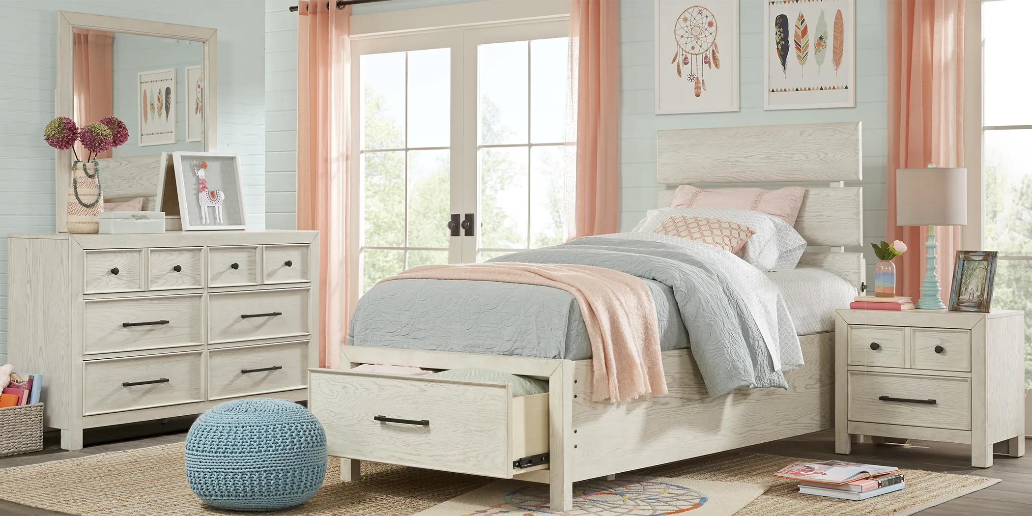 Kids Midcity Loft White 6 Pc Twin Slat Bedroom with Storage - Thumbnail - Image 1