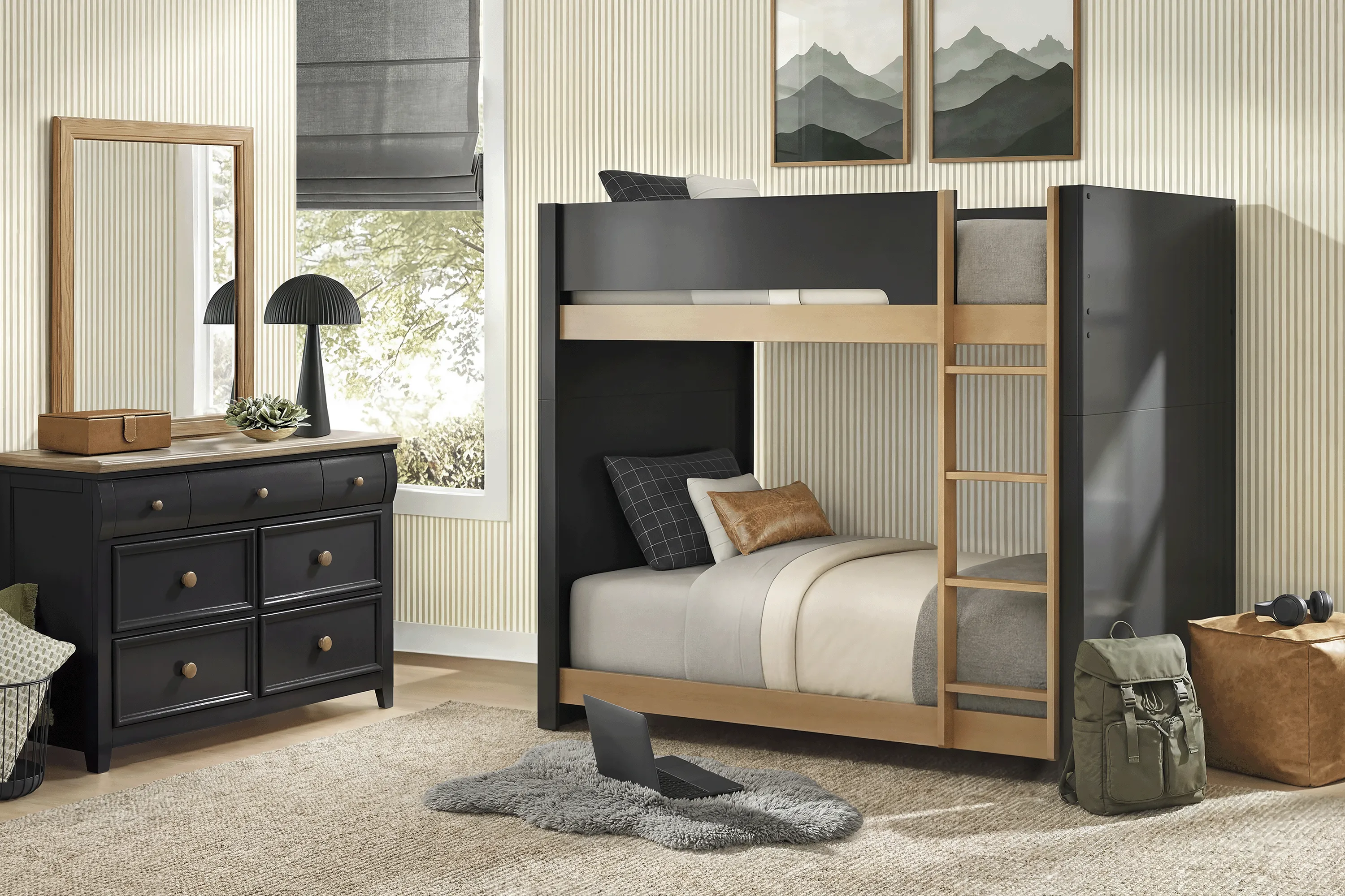 Kids Mikka Black Twin/Twin Convertible Bunk Bed - Thumbnail - Image 2