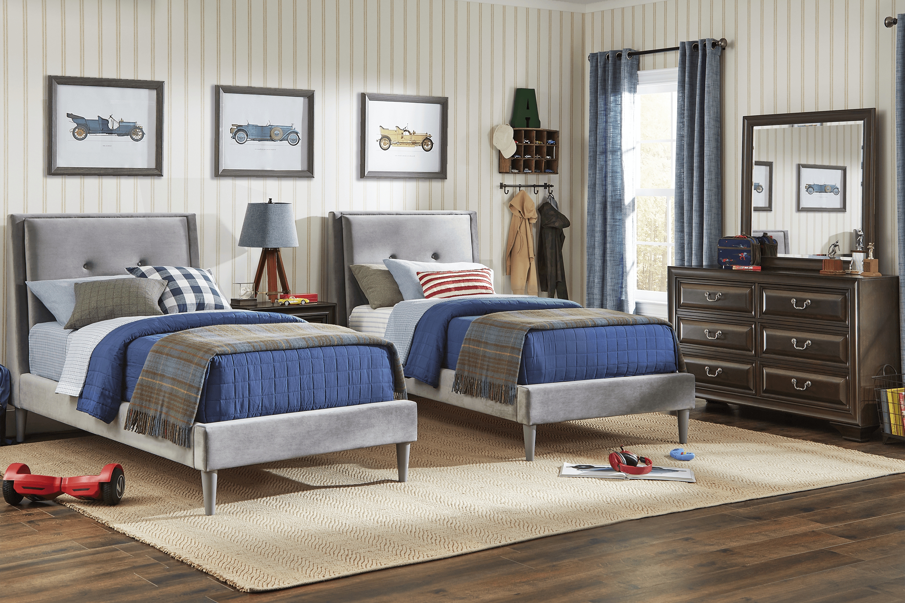 Kids Mill Valley Jr. Cherry 5 Pc Bedroom with Jaidyn Gray Twin Upholstered Bed - Thumbnail - Image 1