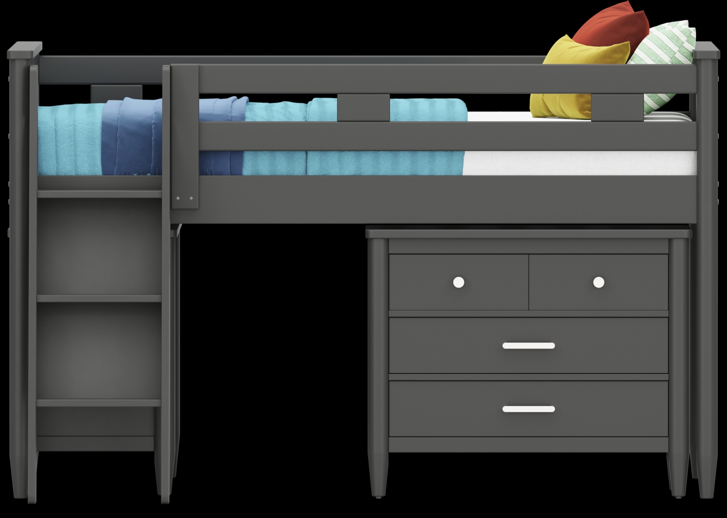 Kids Modern Colors Iron Ore Full Loft with Loft Chest and Bookcase - Thumbnail - Image 2