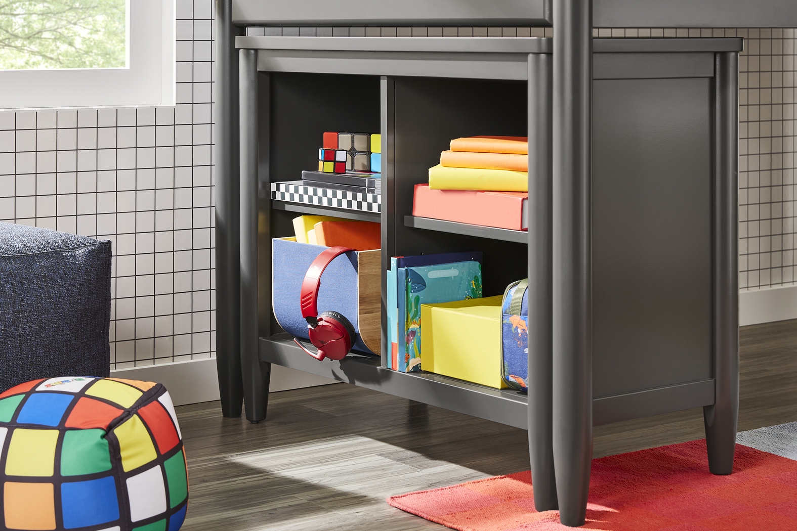 Kids Modern Colors Iron Ore Full Loft with Loft Chest and Bookcase - Thumbnail - Image 3
