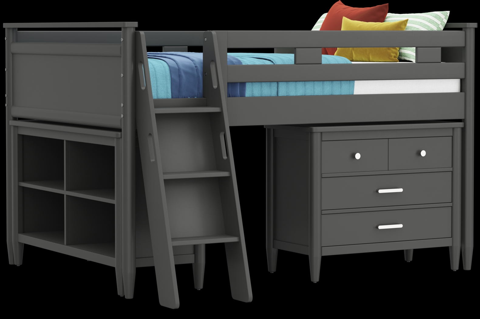 Kids Modern Colors Iron Ore Full Loft with Loft Chest and Bookcase - Thumbnail - Image 1