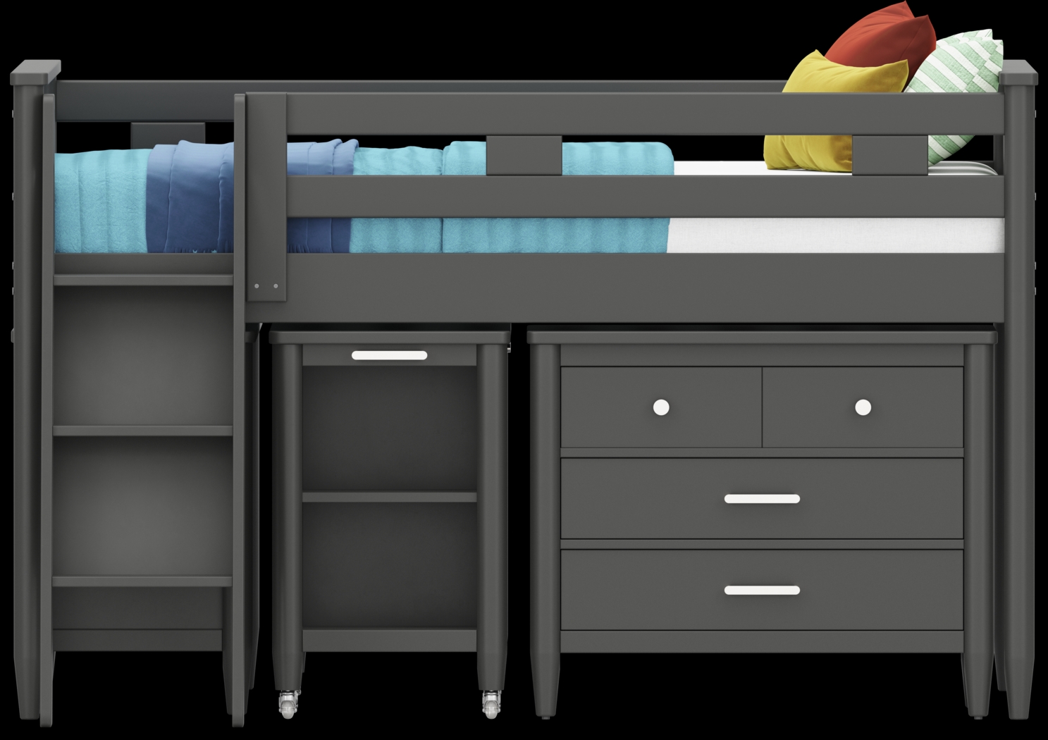 Kids Modern Colors Iron Ore Full Loft with Loft Chest, Bookcase and Desk - Thumbnail - Image 2