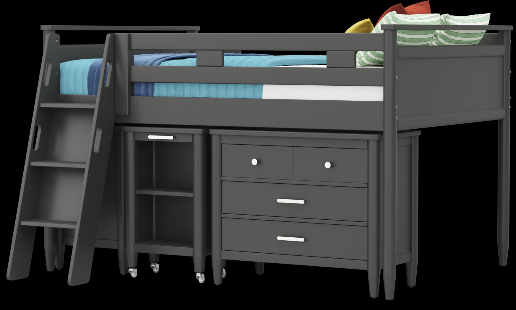 Kids Modern Colors Iron Ore Full Loft with Loft Chest, Bookcase and Desk - Thumbnail - Image 3