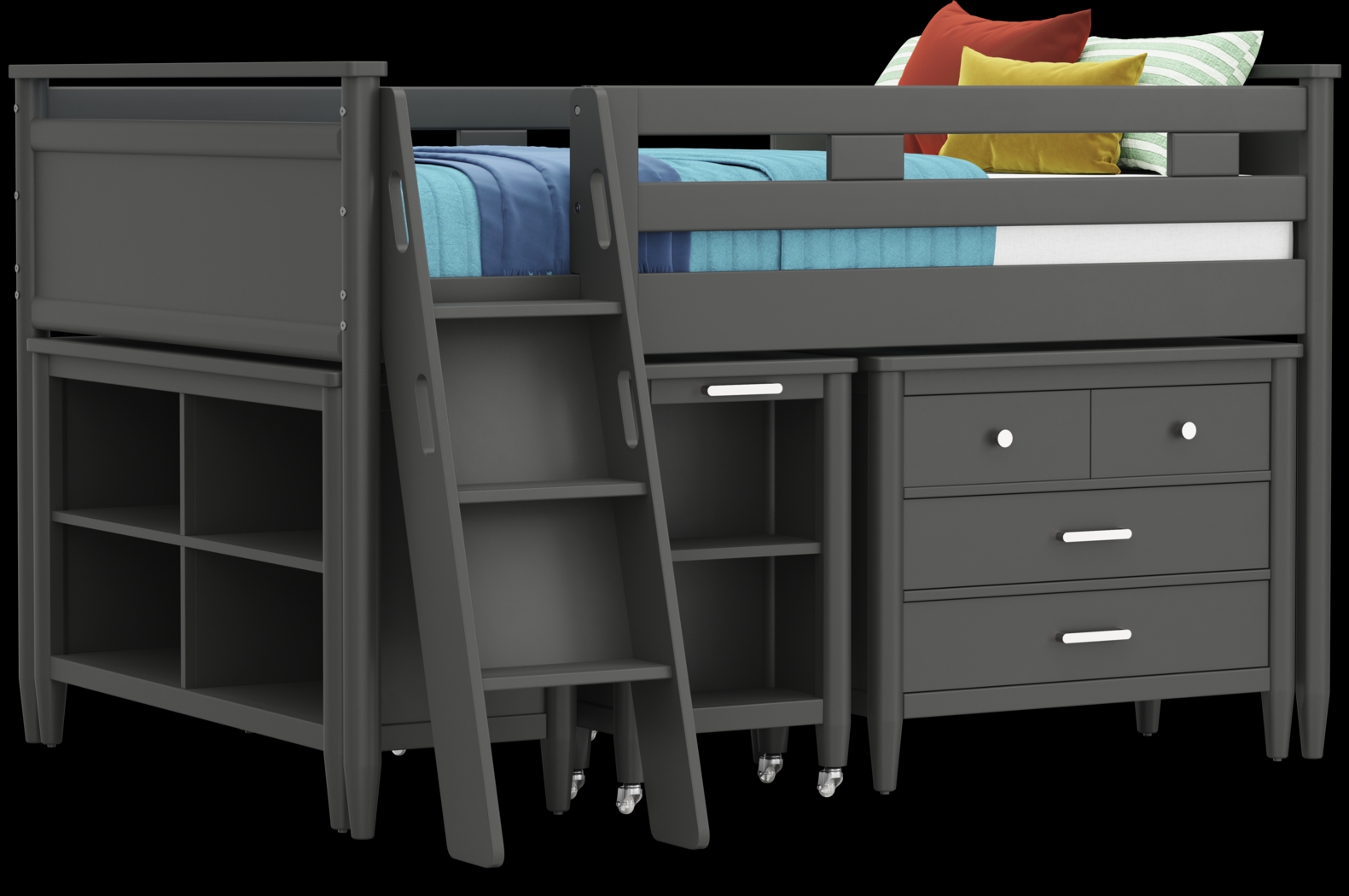 Kids Modern Colors Iron Ore Full Loft with Loft Chest, Bookcase and Desk - Thumbnail - Image 1