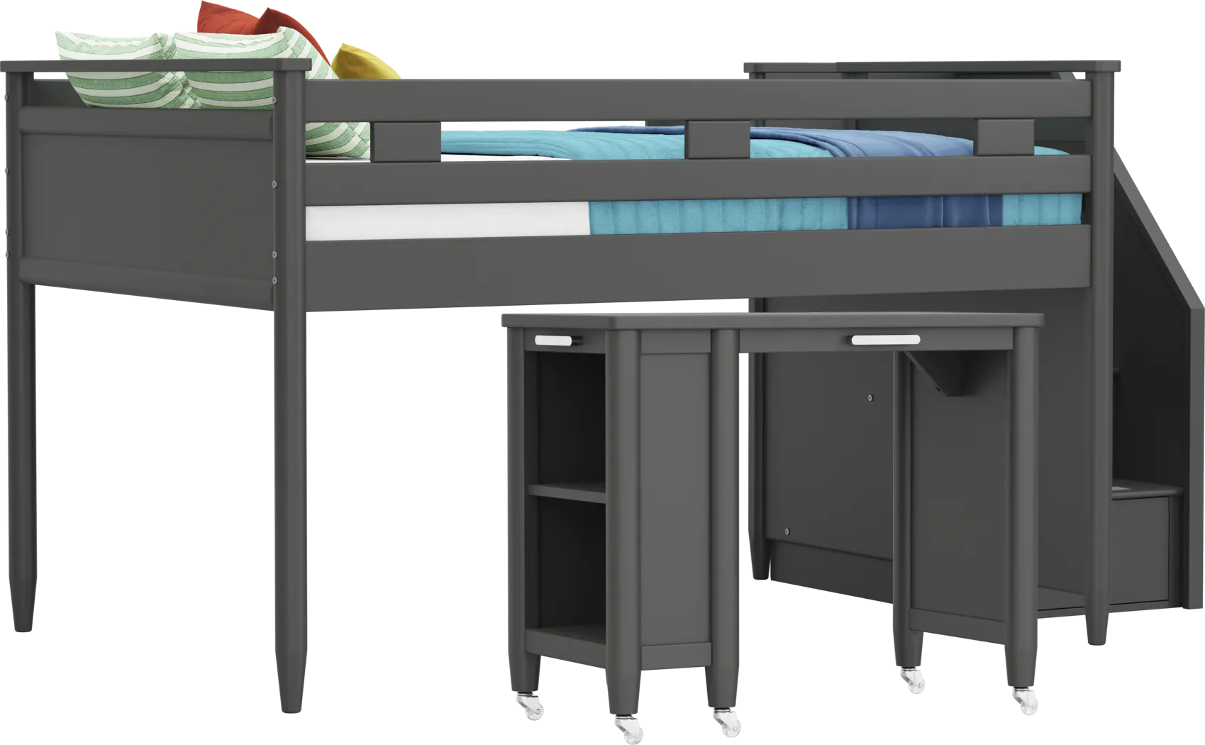 Kids Modern Colors Iron Ore Full Step Loft with Desk - Thumbnail - Image 1