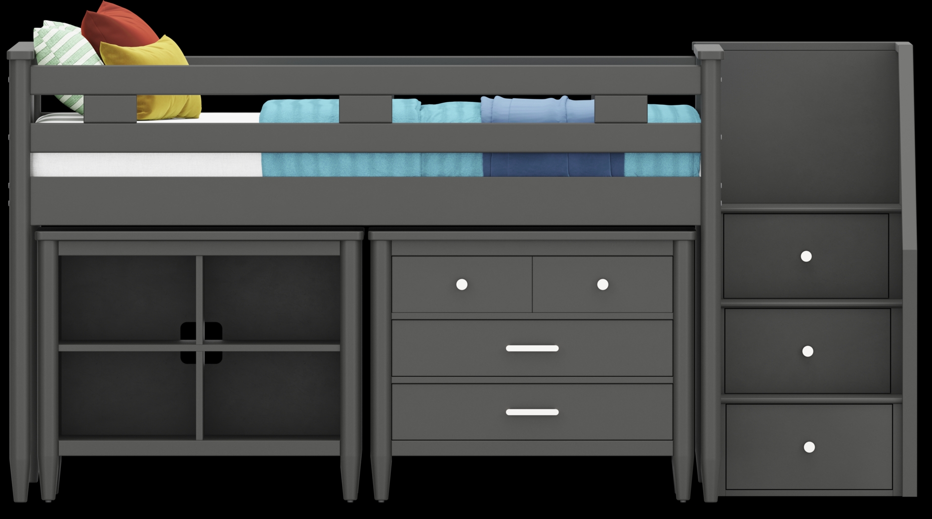 Kids Modern Colors Iron Ore Full Step Loft with Loft Chest and Bookcase - Thumbnail - Image 3