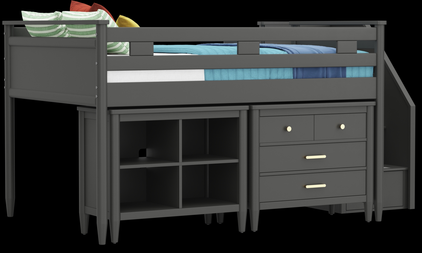 Kids Modern Colors Iron Ore Full Step Loft with Loft Chest and Bookcase - Thumbnail - Image 4