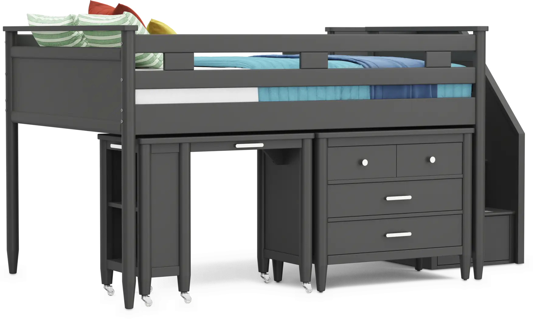 Kids Modern Colors Iron Ore Full Step Loft with Loft Chest and Desk - Thumbnail - Image 1