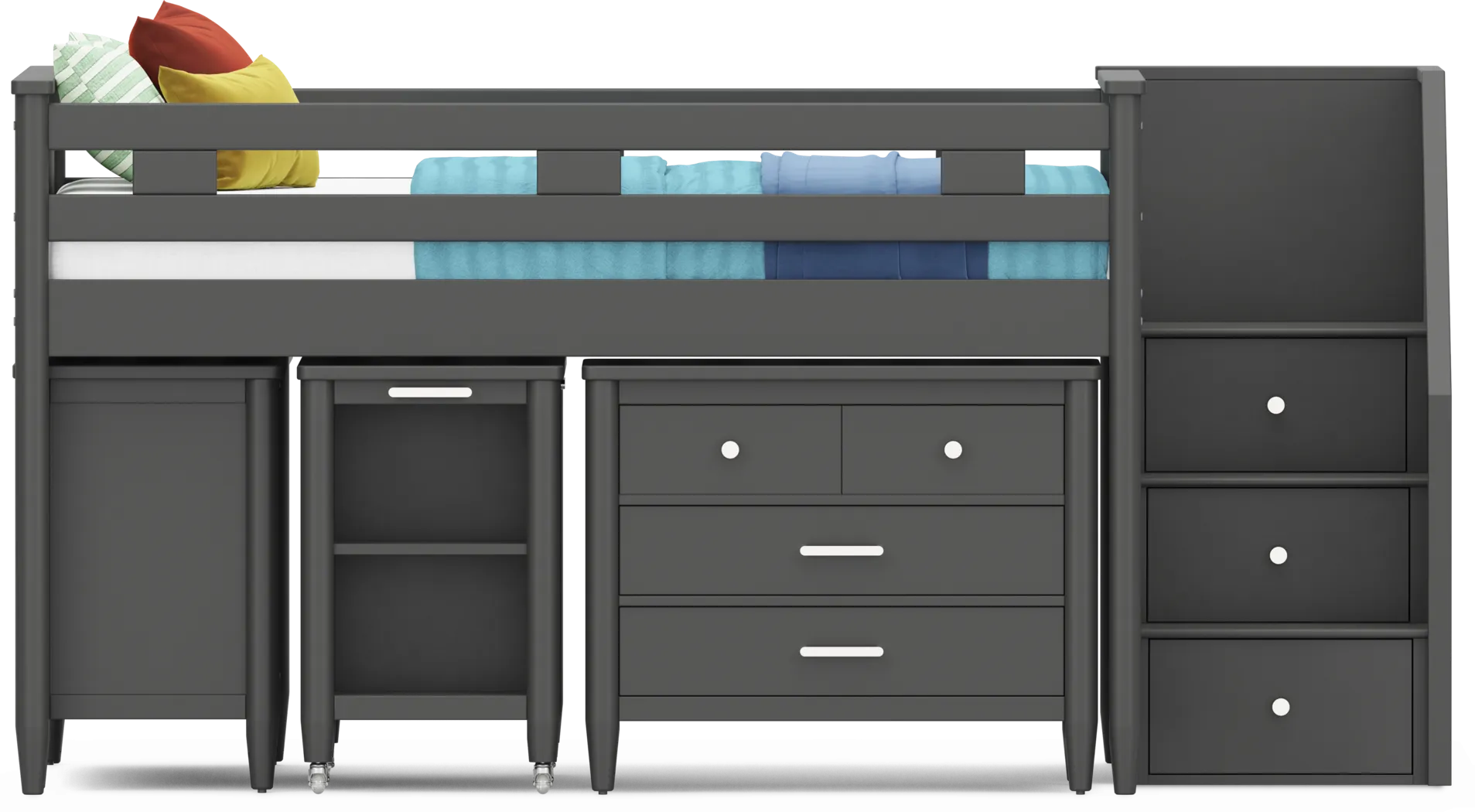 Kids Modern Colors Iron Ore Full Step Loft with Loft Chest, Bookcase and Desk - Thumbnail - Image 2