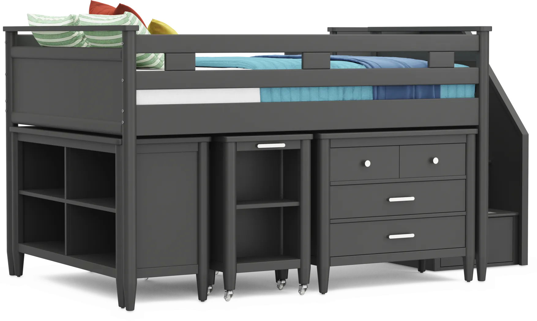 Kids Modern Colors Iron Ore Full Step Loft with Loft Chest, Bookcase and Desk - Thumbnail - Image 1