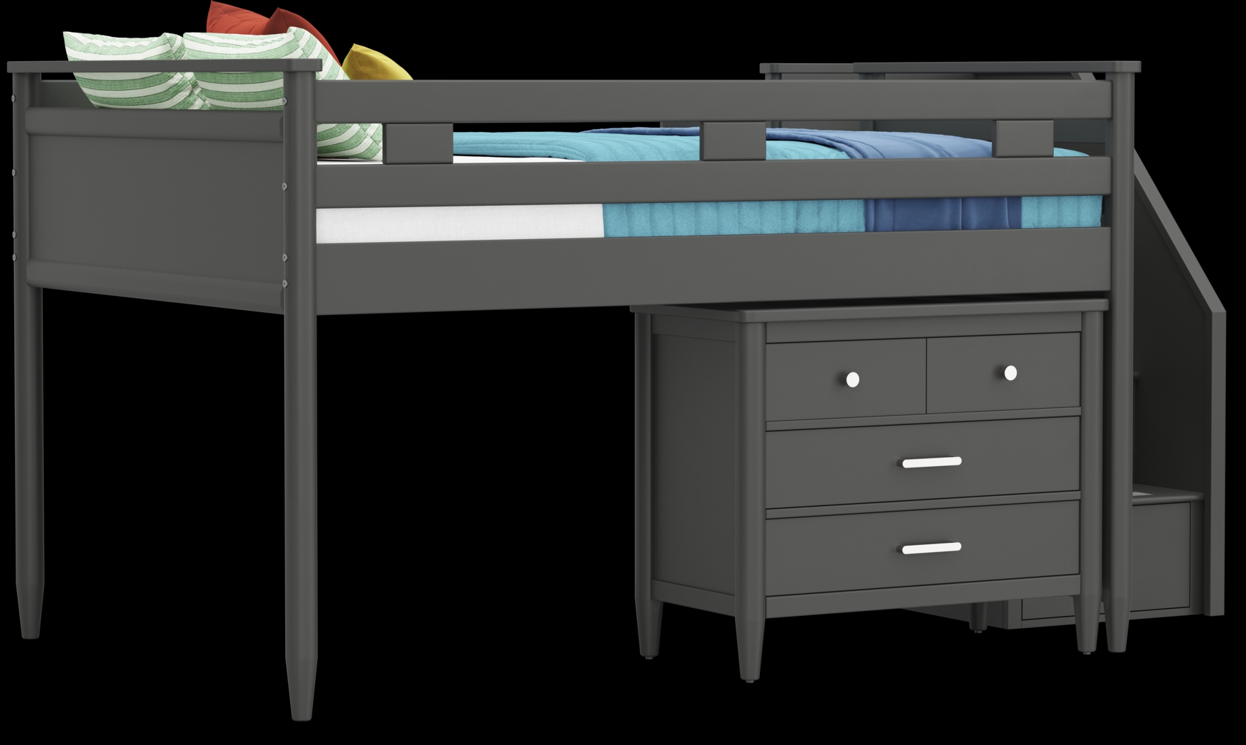 Kids Modern Colors Iron Ore Full Step Loft with Loft Chest - Thumbnail - Image 1