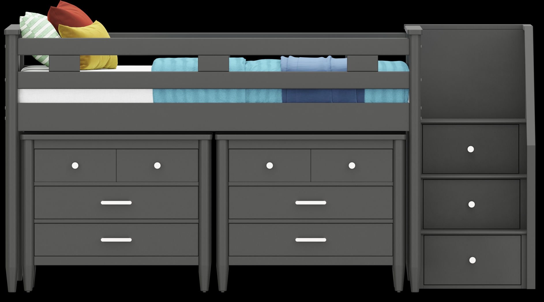 Kids Modern Colors Iron Ore Full Step Loft with Loft Chests - Thumbnail - Image 2