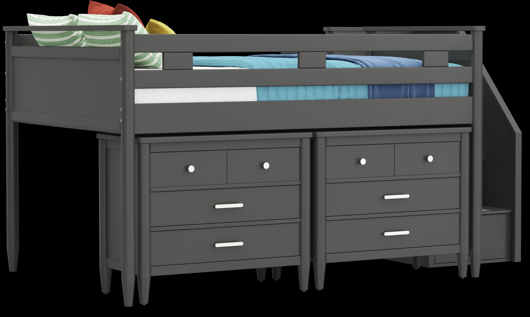 Kids Modern Colors Iron Ore Full Step Loft with Loft Chests - Thumbnail - Image 1