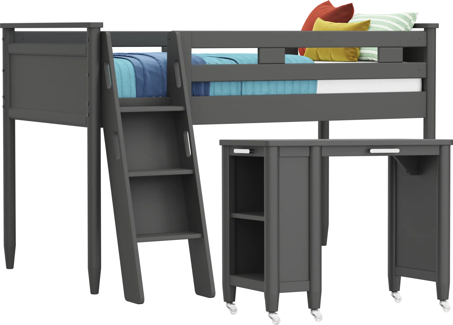 Kids Modern Colors Iron Ore Twin Loft with Desk - Thumbnail - Image 1