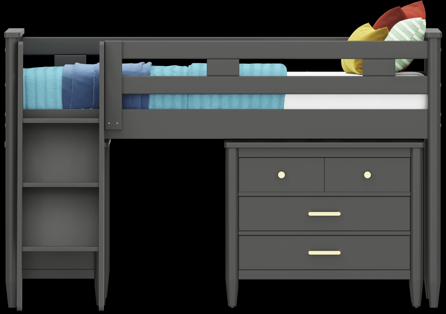 Kids Modern Colors Iron Ore Twin Loft with Loft Chest and Bookcase - Thumbnail - Image 2