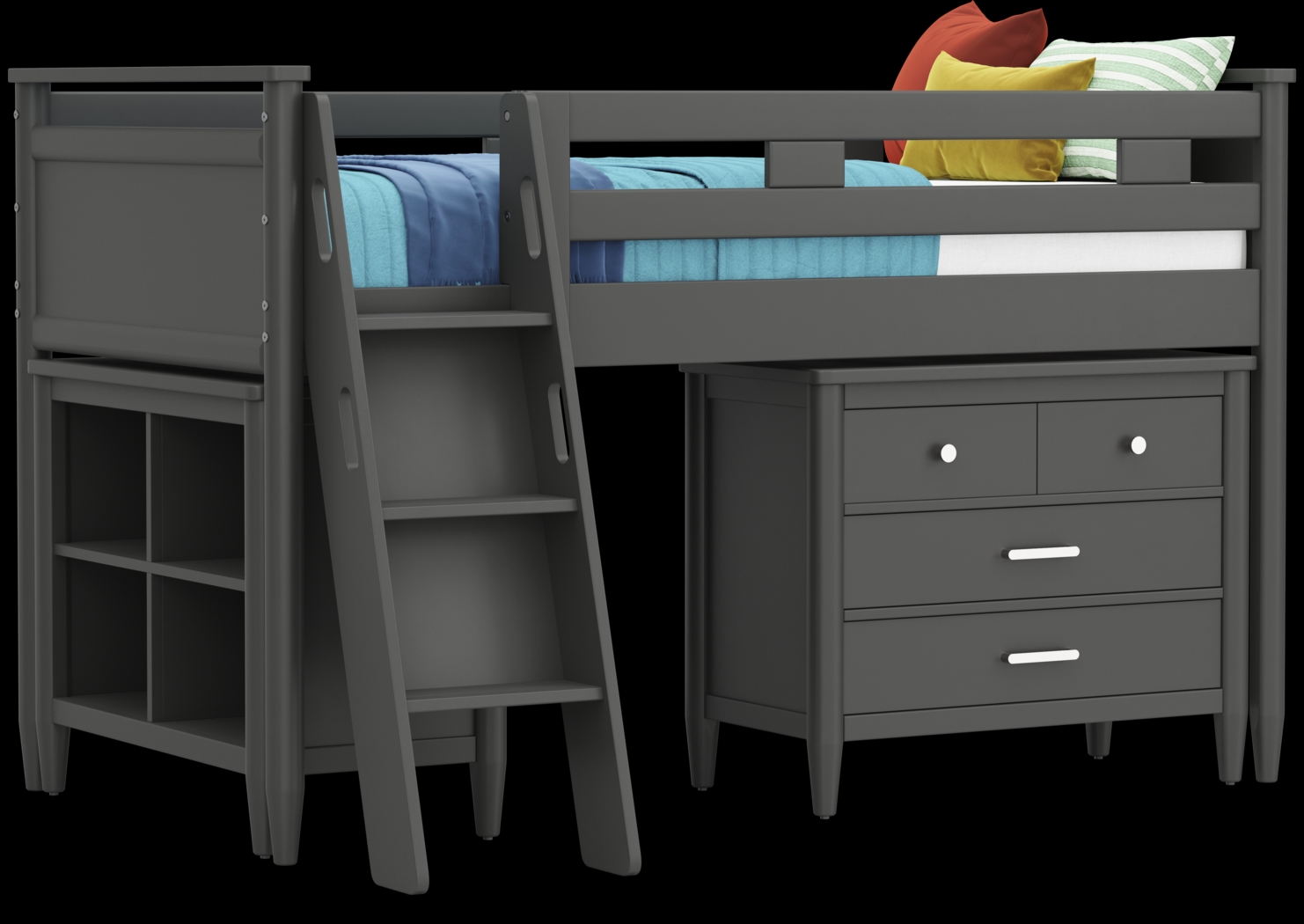Kids Modern Colors Iron Ore Twin Loft with Loft Chest and Bookcase - Thumbnail - Image 1