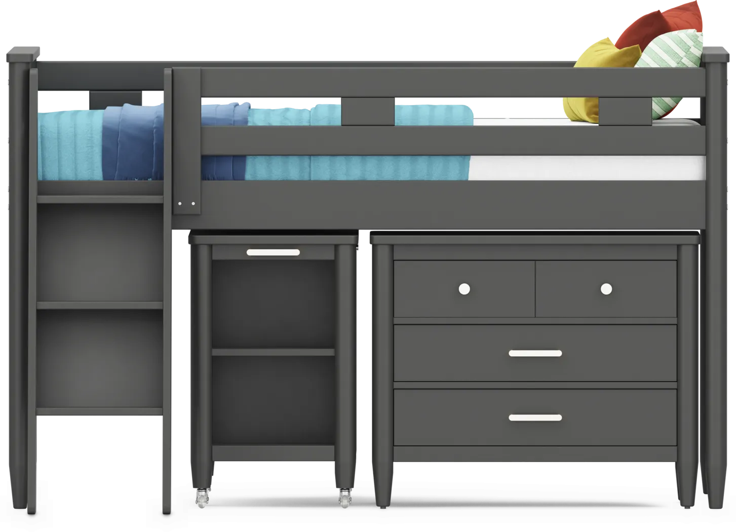 Kids Modern Colors Iron Ore Twin Loft with Loft Chest and Desk - Thumbnail - Image 3