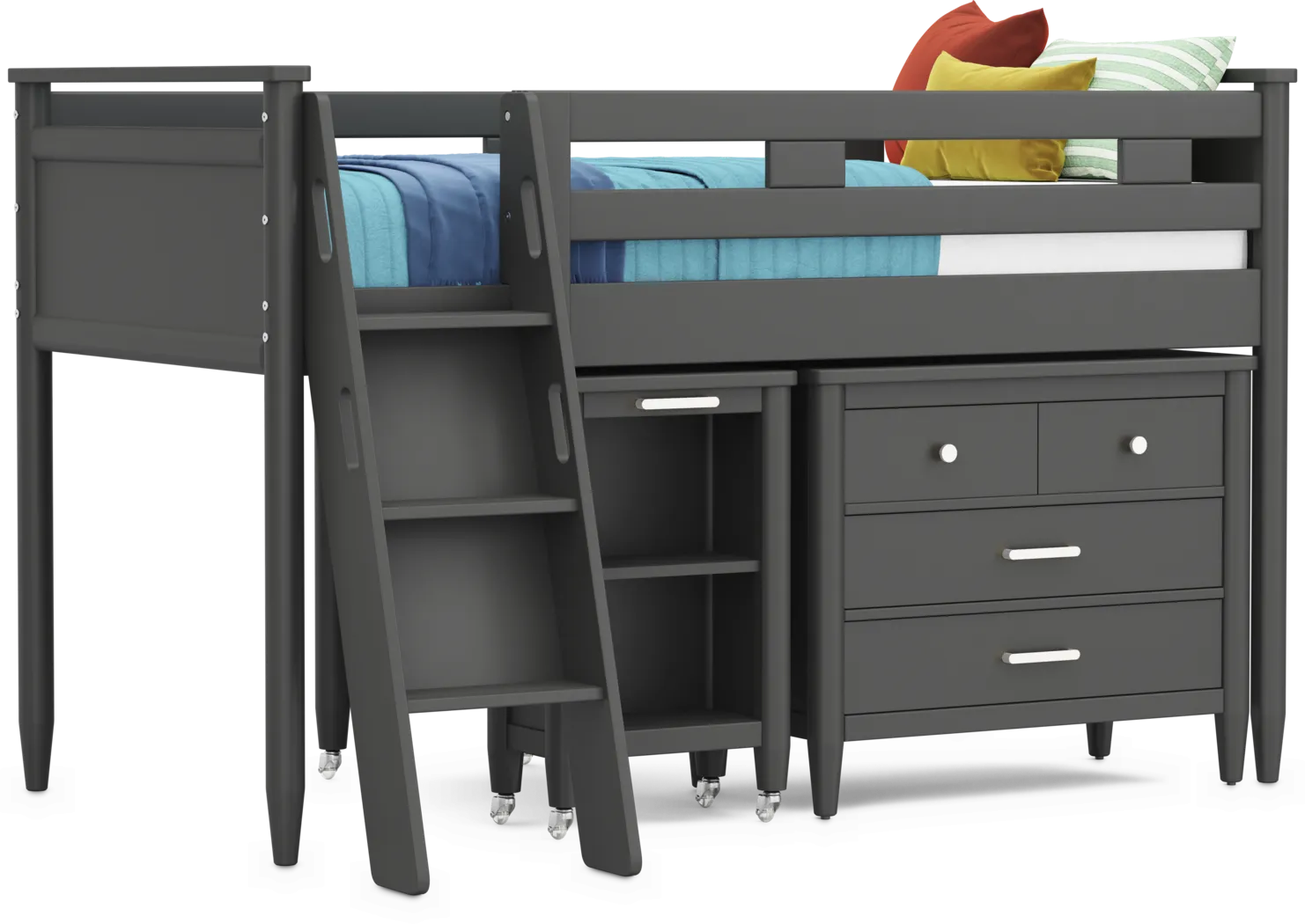 Kids Modern Colors Iron Ore Twin Loft with Loft Chest and Desk - Thumbnail - Image 1
