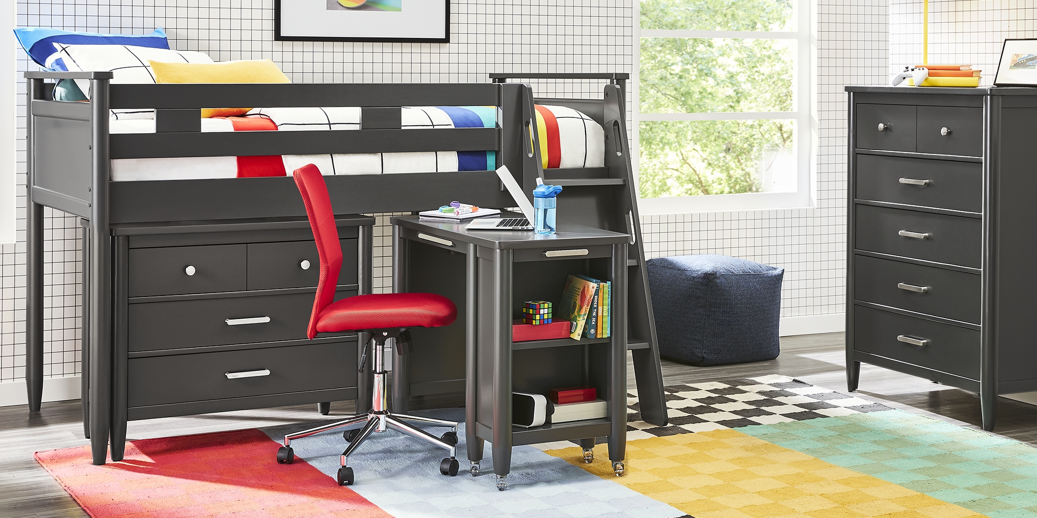 Kids Modern Colors Iron Ore Twin Loft with Loft Chest, Bookcase and Desk - Thumbnail - Image 3