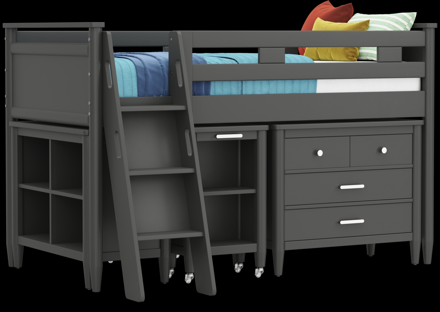 Kids Modern Colors Iron Ore Twin Loft with Loft Chest, Bookcase and Desk - Thumbnail - Image 1