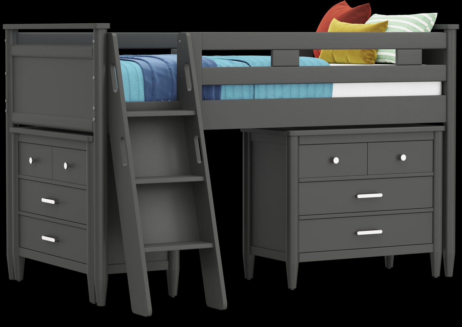 Kids Modern Colors Iron Ore Twin Loft with Loft Chests - Thumbnail - Image 1