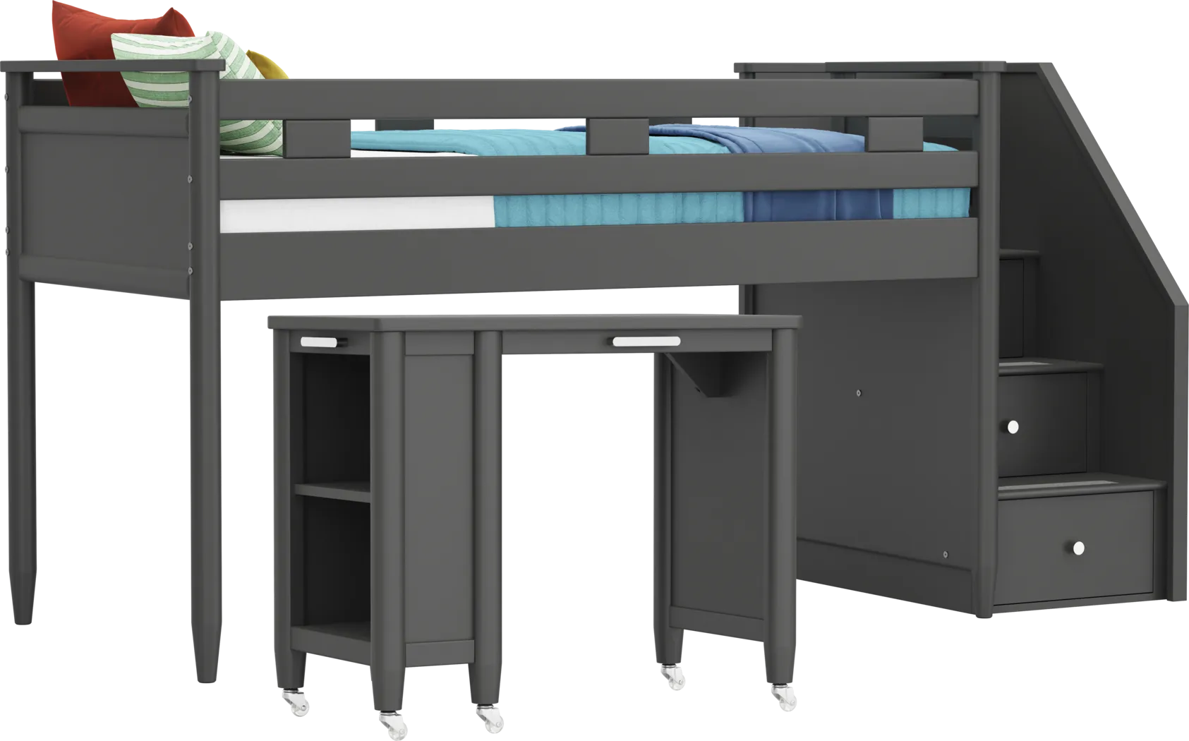 Kids Modern Colors Iron Ore Twin Step Loft with Desk - Thumbnail - Image 1