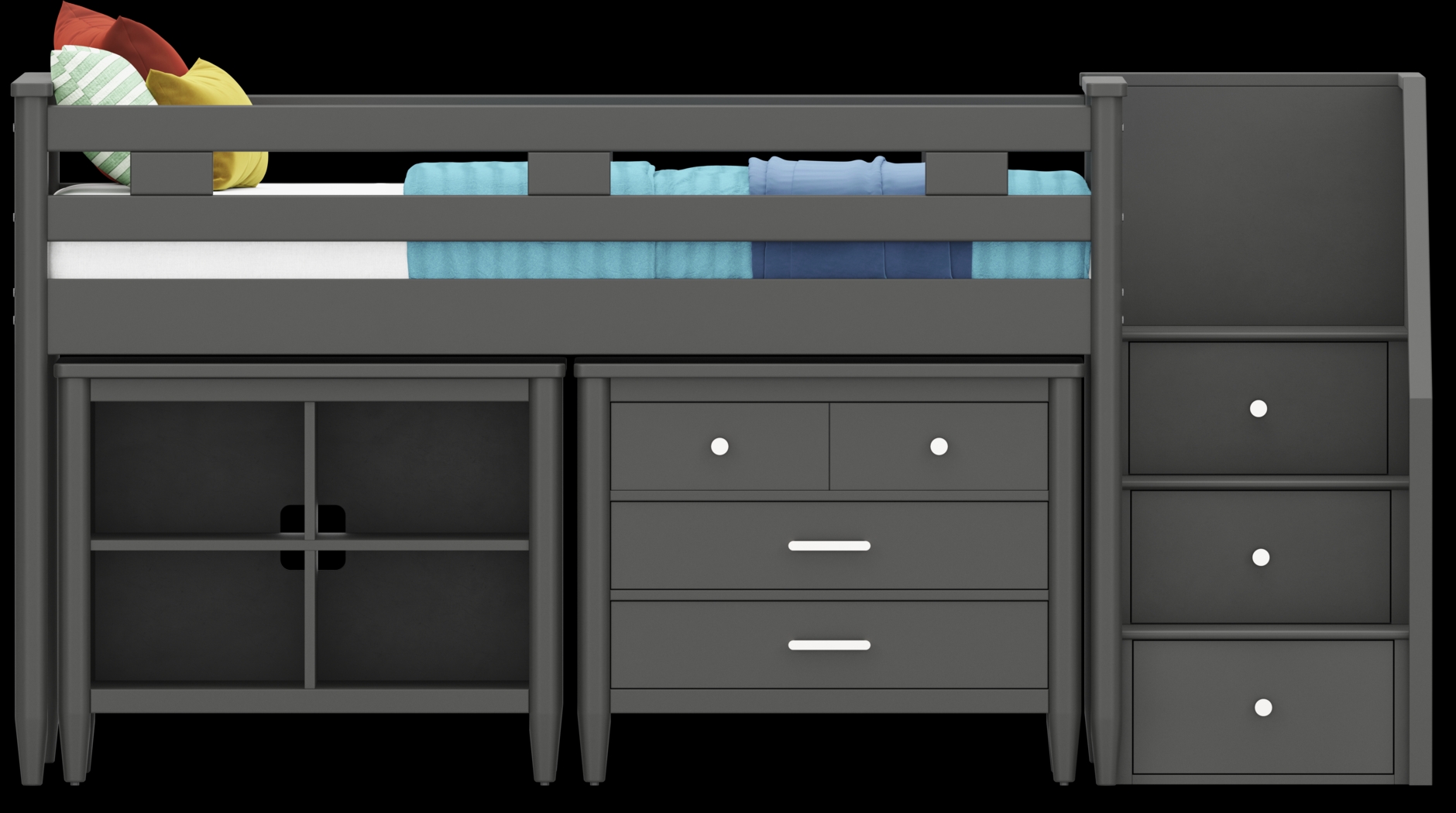 Kids Modern Colors Iron Ore Twin Step Loft with Loft Chest and Bookcase - Thumbnail - Image 3