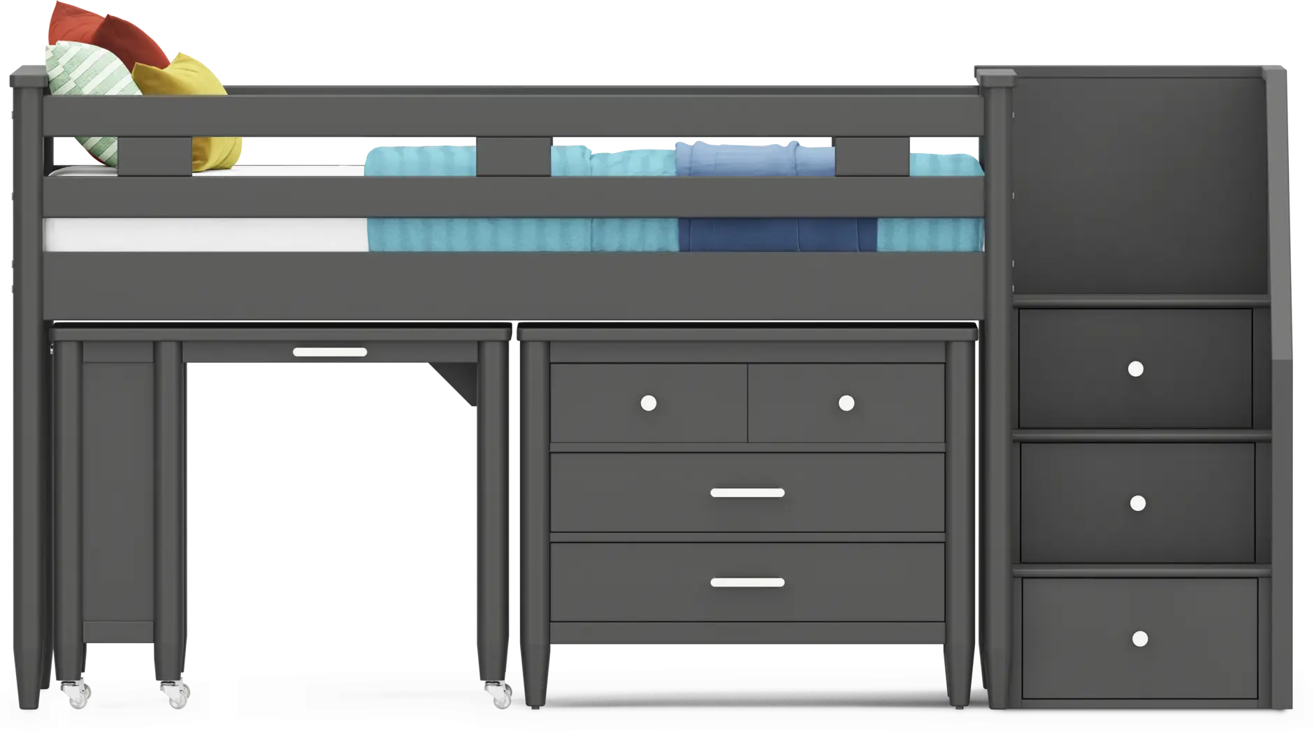 Kids Modern Colors Iron Ore Twin Step Loft with Loft Chest and Desk - Thumbnail - Image 3