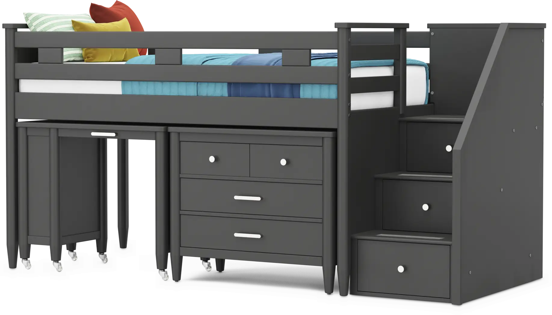 Kids Modern Colors Iron Ore Twin Step Loft with Loft Chest and Desk - Thumbnail - Image 4