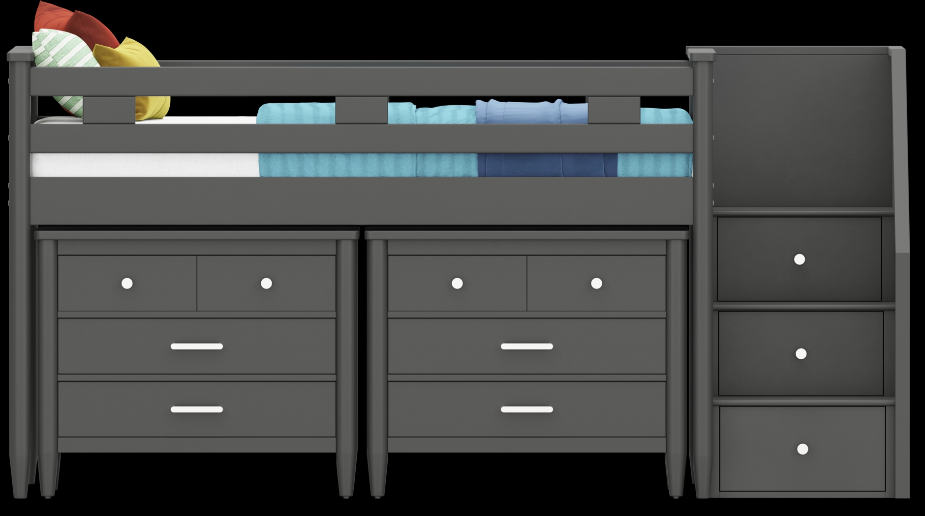 Kids Modern Colors Iron Ore Twin Step Loft with Loft Chests - Thumbnail - Image 2