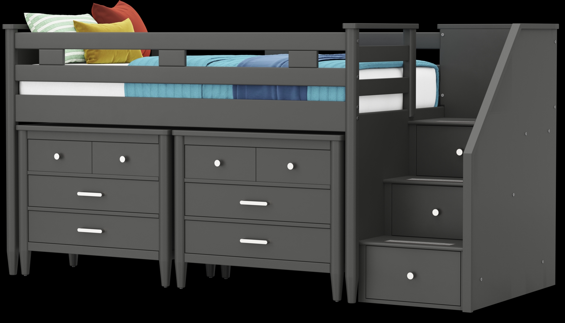 Kids Modern Colors Iron Ore Twin Step Loft with Loft Chests - Thumbnail - Image 3