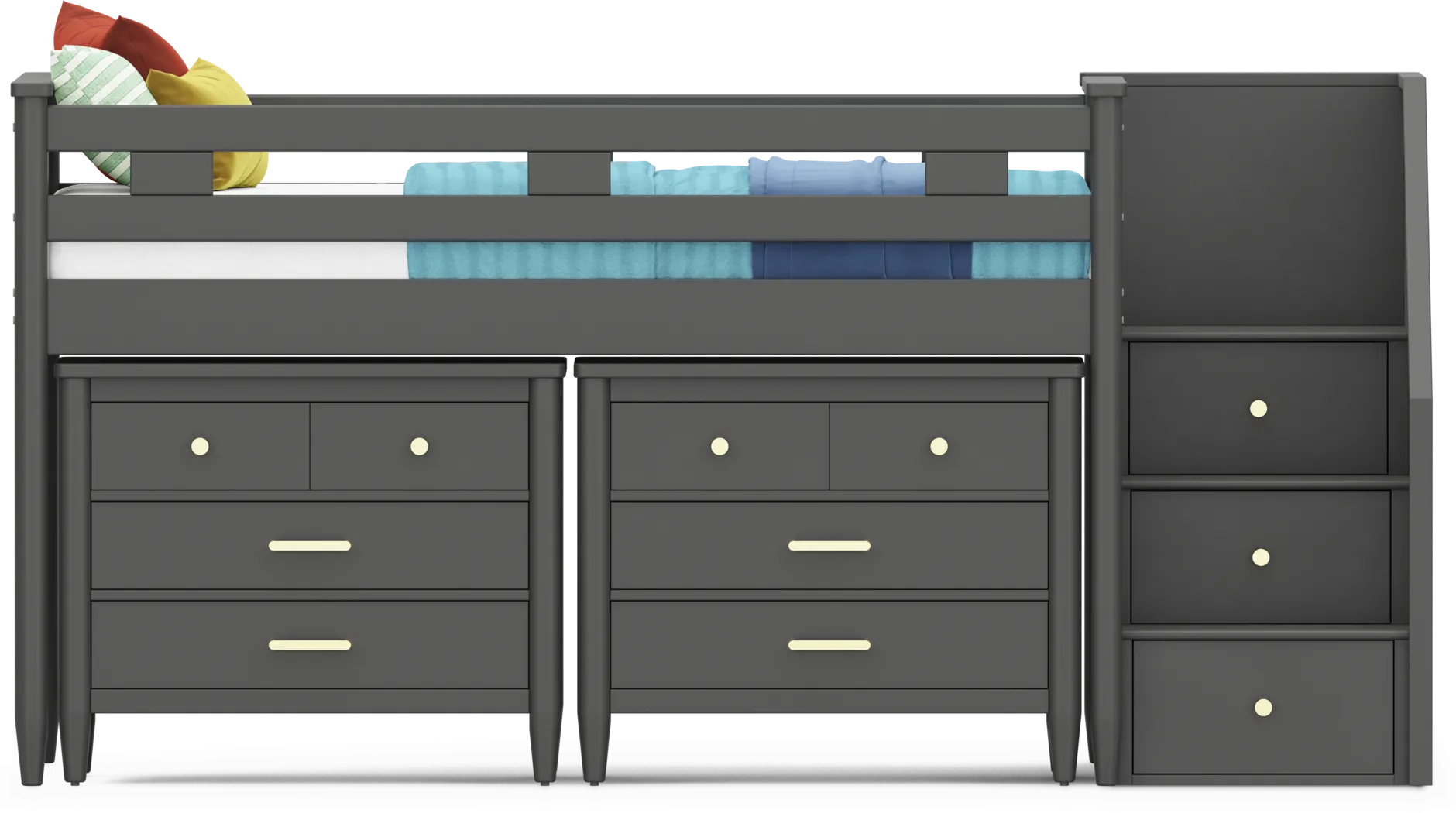 Kids Modern Colors Iron Ore Twin Step Loft with Loft Chests - Image 5