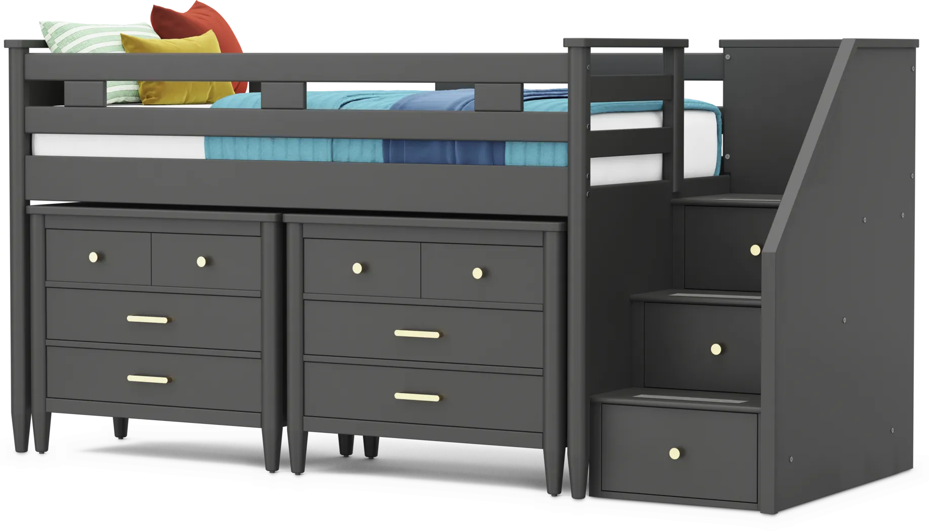 Kids Modern Colors Iron Ore Twin Step Loft with Loft Chests - Image 6