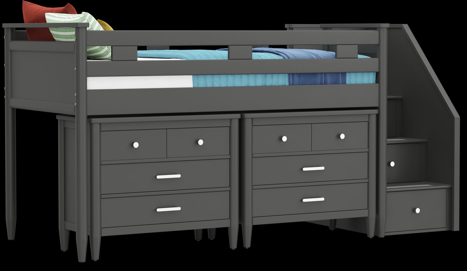 Kids Modern Colors Iron Ore Twin Step Loft with Loft Chests - Thumbnail - Image 1