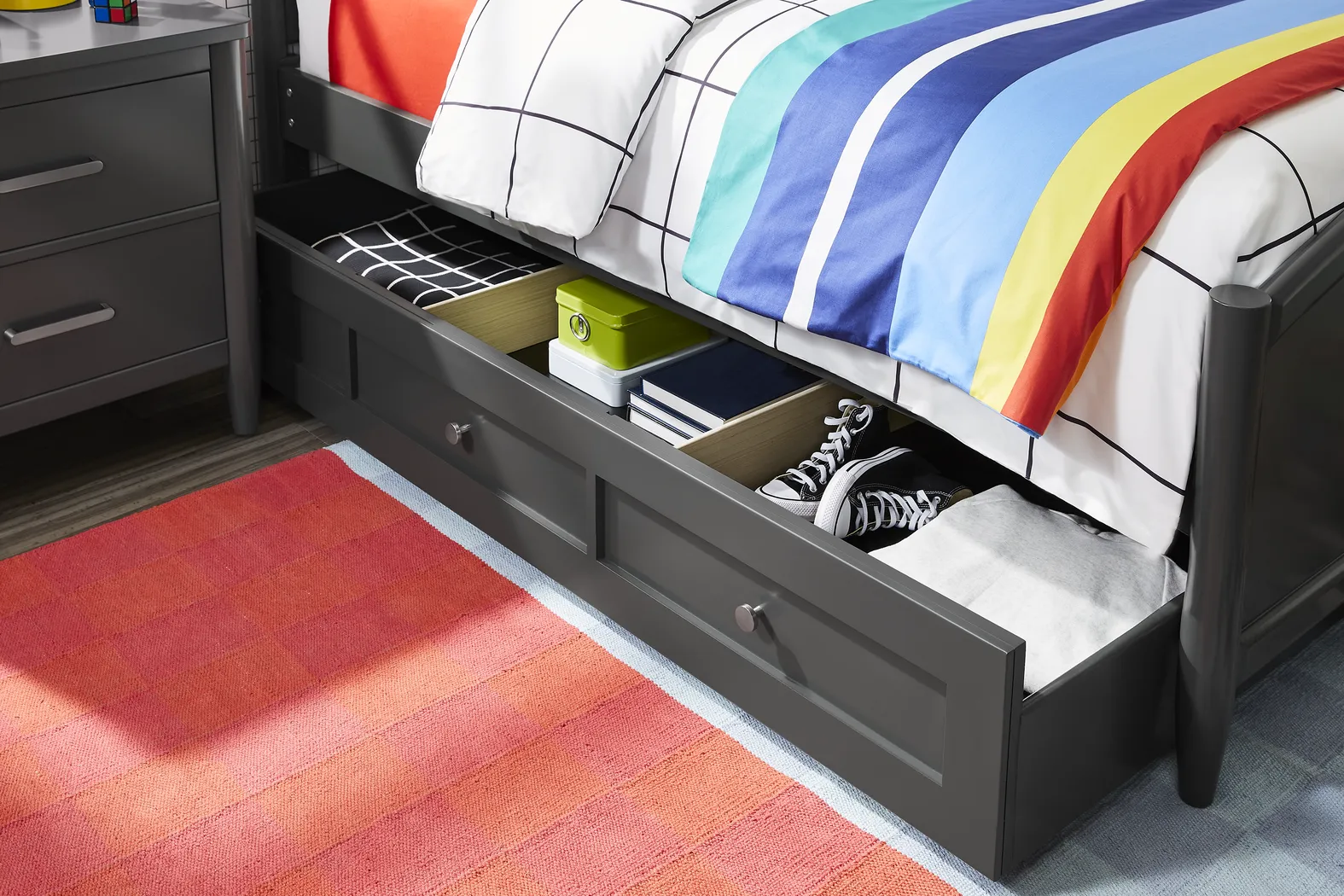 Kids Modern Colors Iron Ore Twin Storage Trundle - Thumbnail - Image 3