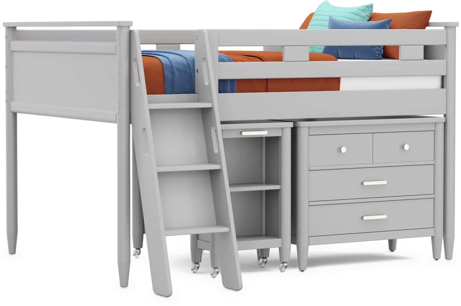 Kids Modern Colors Light Gray Full Loft with Loft Chest and Desk - Thumbnail - Image 1
