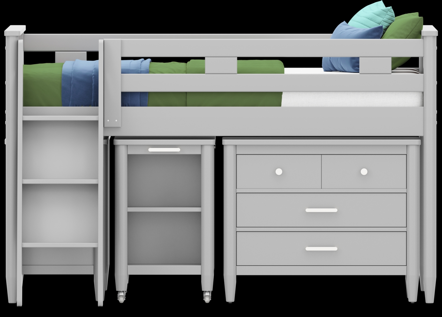 Kids Modern Colors Light Gray Full Loft with Loft Chest, Bookcase and Desk - Thumbnail - Image 3