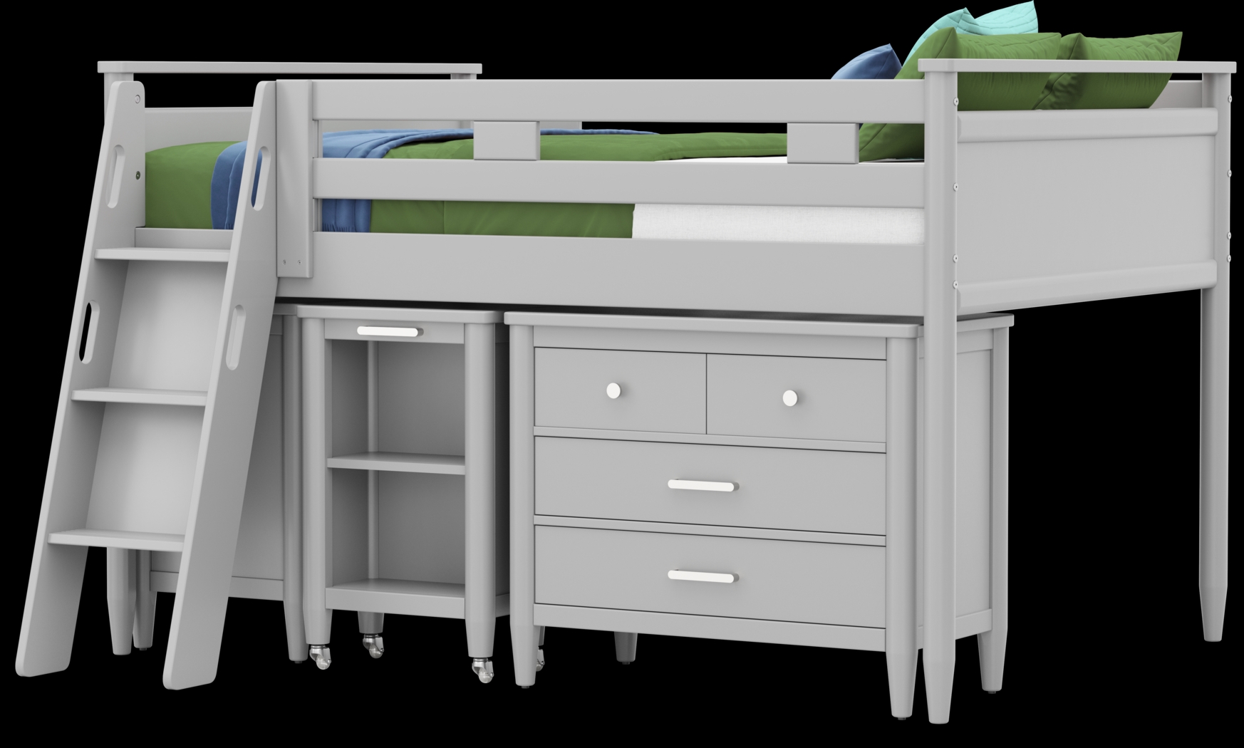 Kids Modern Colors Light Gray Full Loft with Loft Chest, Bookcase and Desk - Thumbnail - Image 4