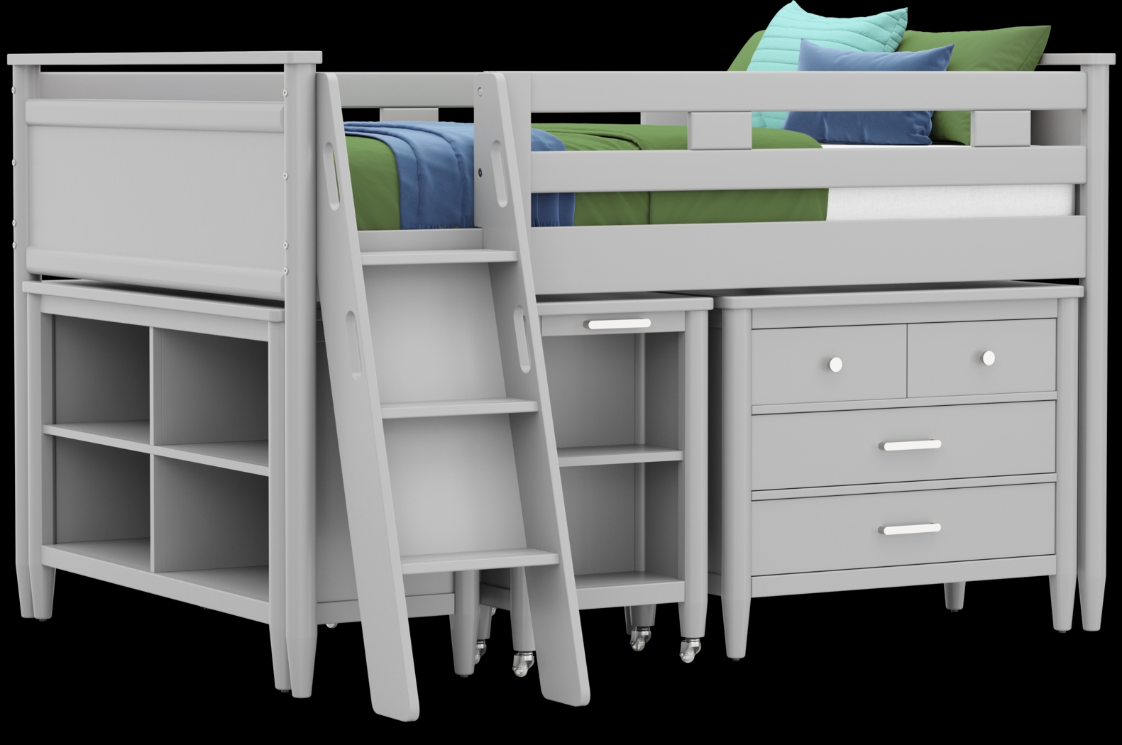 Kids Modern Colors Light Gray Full Loft with Loft Chest, Bookcase and Desk - Thumbnail - Image 1