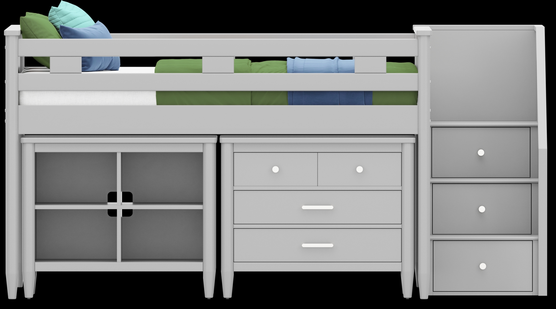 Kids Modern Colors Light Gray Full Step Loft with Loft Chest and Bookcase - Thumbnail - Image 3