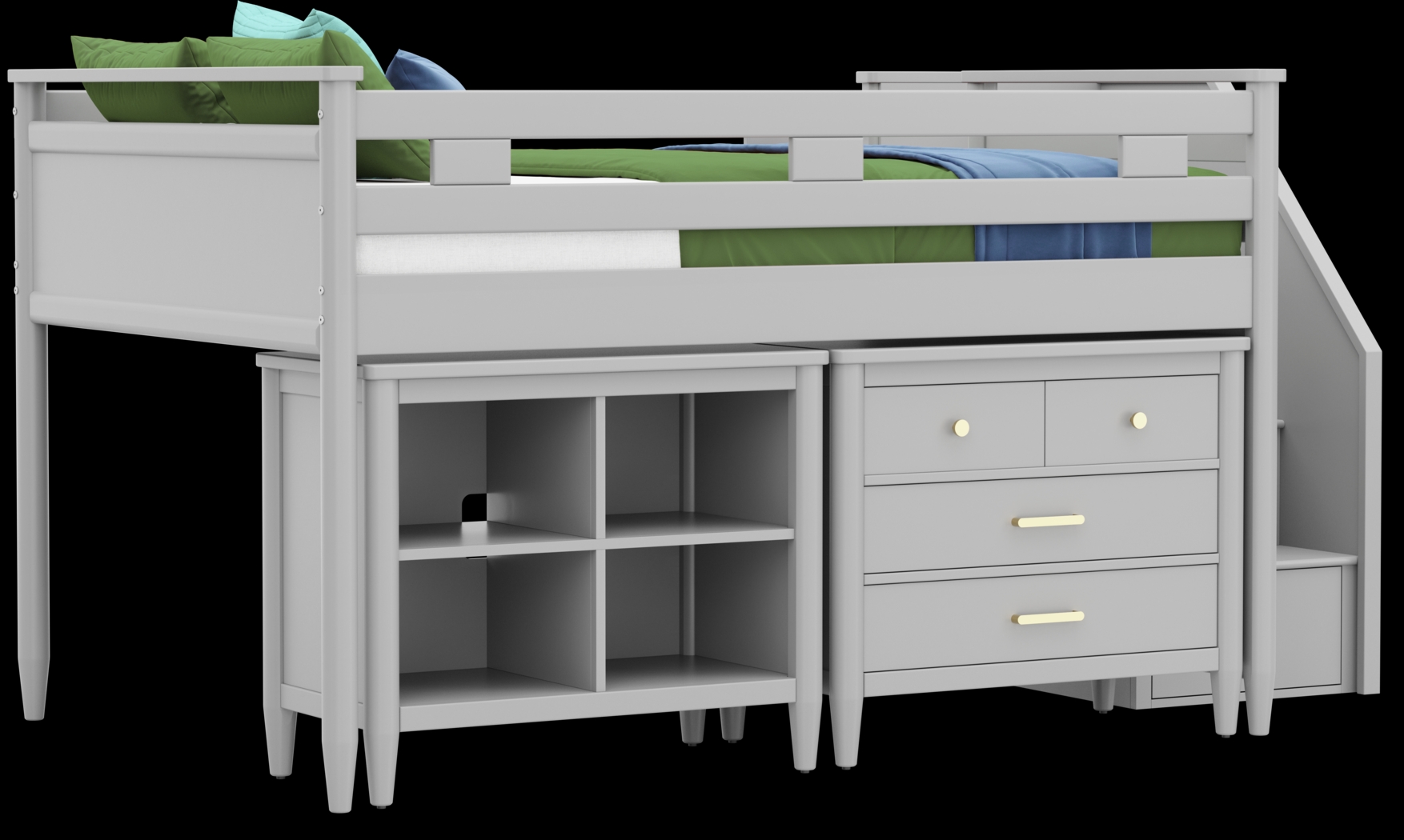 Kids Modern Colors Light Gray Full Step Loft with Loft Chest and Bookcase - Thumbnail - Image 4