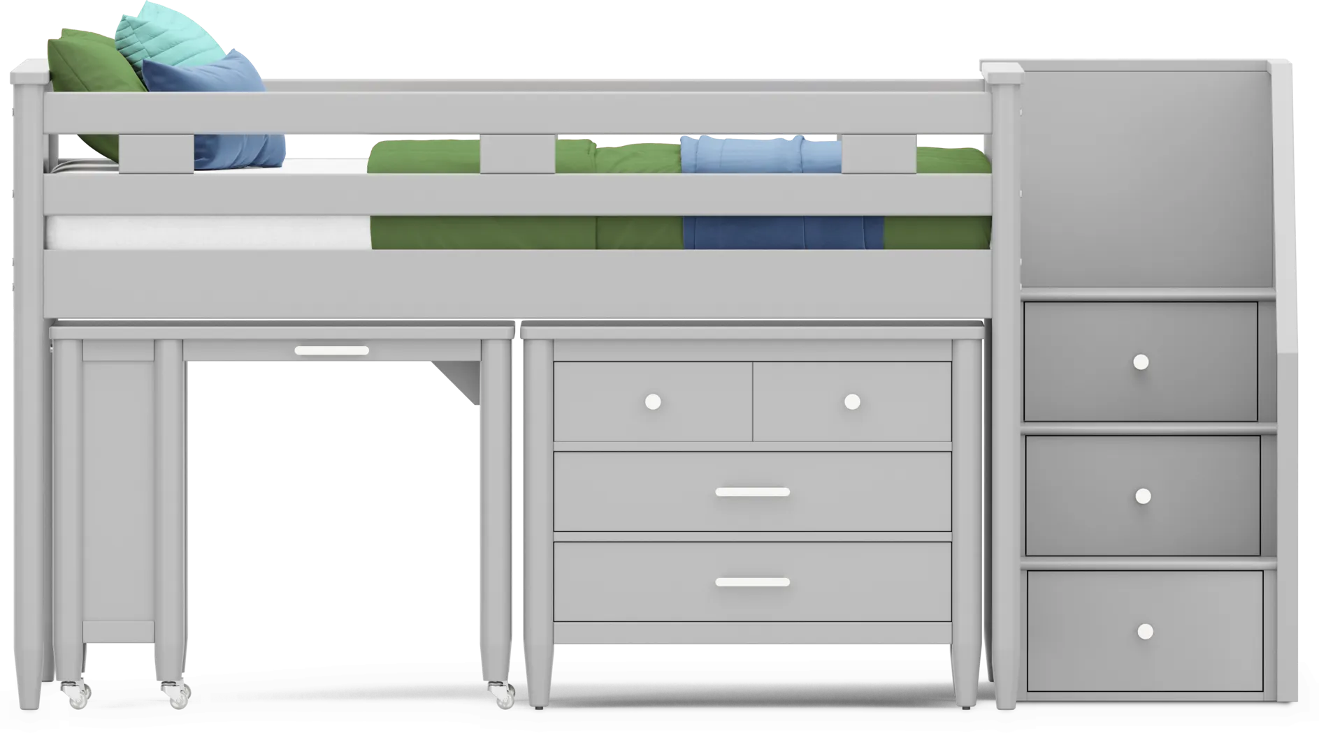 Kids Modern Colors Light Gray Full Step Loft with Loft Chest and Desk - Thumbnail - Image 3