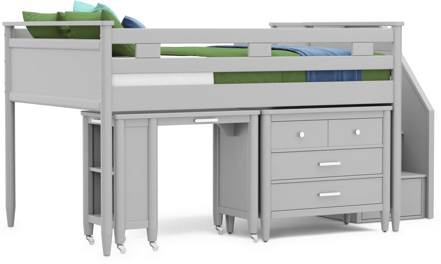 Kids Modern Colors Light Gray Full Step Loft with Loft Chest and Desk - Thumbnail - Image 1