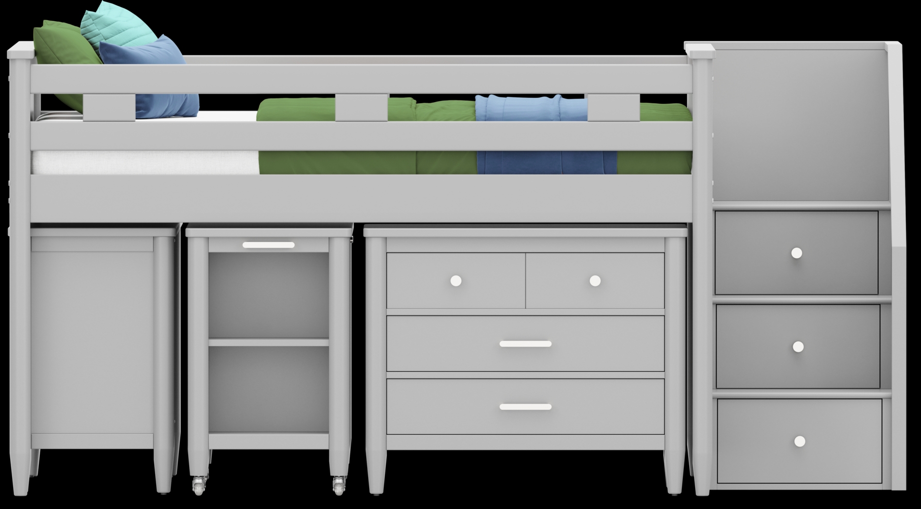 Kids Modern Colors Light Gray Full Step Loft with Loft Chest, Bookcase and Desk - Thumbnail - Image 3