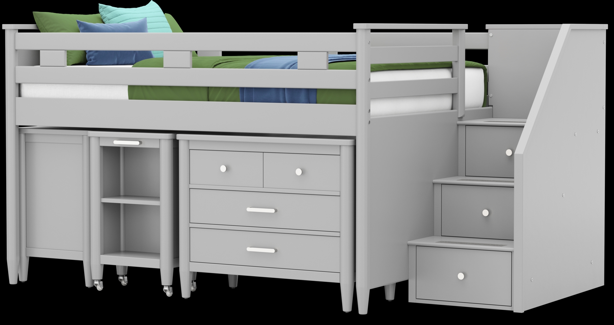 Kids Modern Colors Light Gray Full Step Loft with Loft Chest, Bookcase and Desk - Thumbnail - Image 4