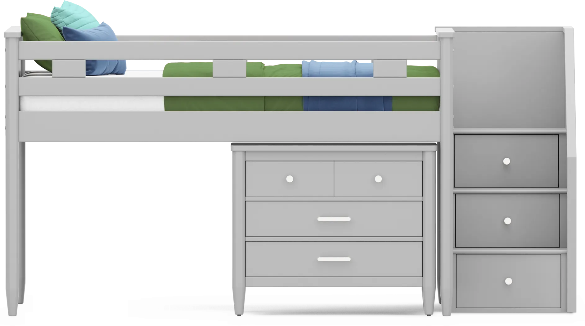 Kids Modern Colors Light Gray Full Step Loft with Loft Chest - Thumbnail - Image 3
